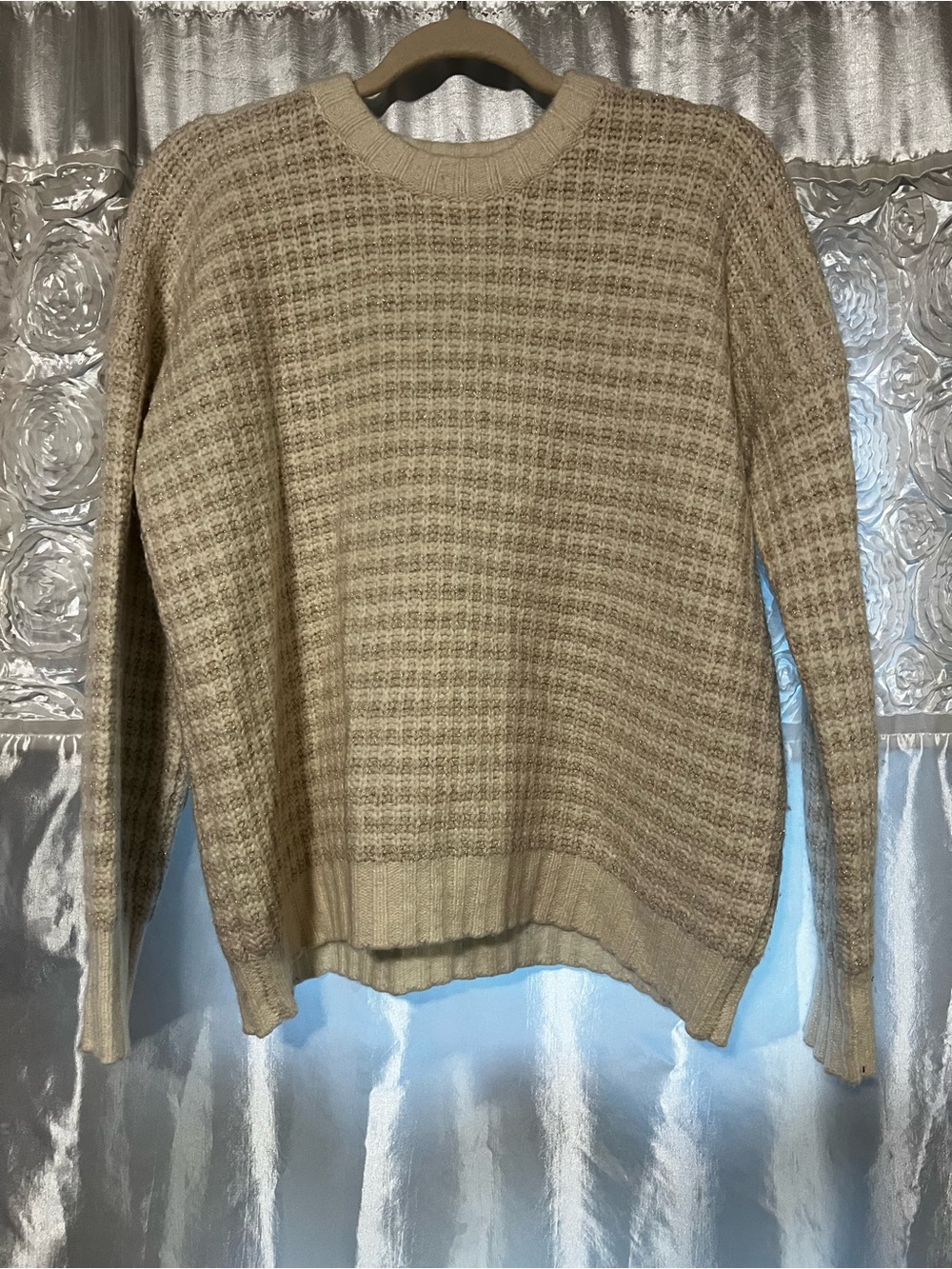 Splendid Beige Waffle Knit Crewneck Sweater